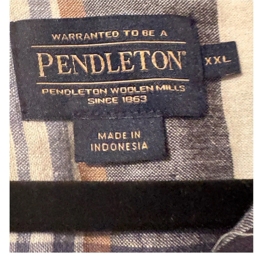 Pendleton XXL Blue Tan Plaid Linen Blend Long Sleeve‎ Button Down Shirt